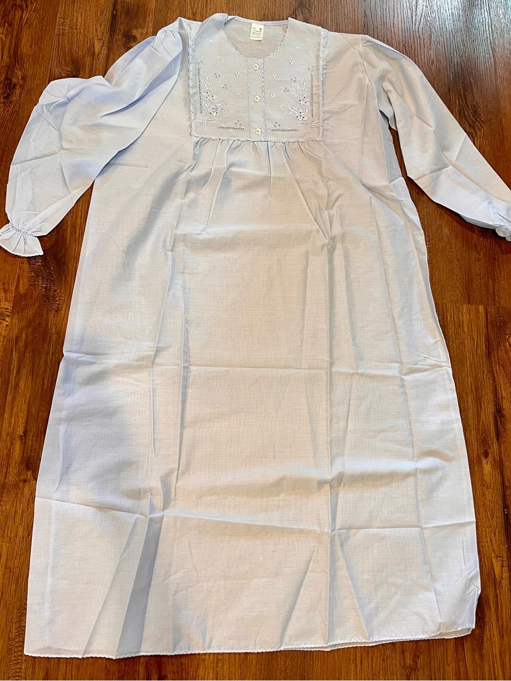 Woman’s Light Blue Embroidered Granny/Cottage-core Nightgown